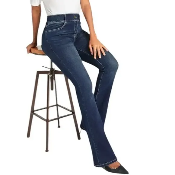 Betabrand Blue Denim Leggings High Rise Flare Bootcut Jeans Size